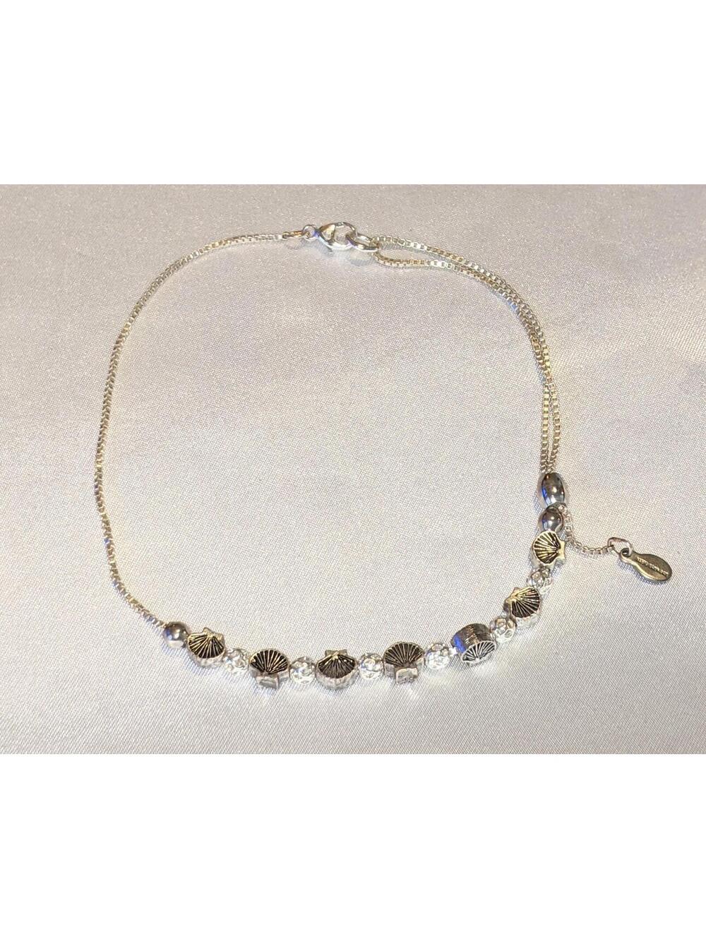 Alex and Ani SEASHELL Anklet Two Tone Shiny Silver Adjustable EUC